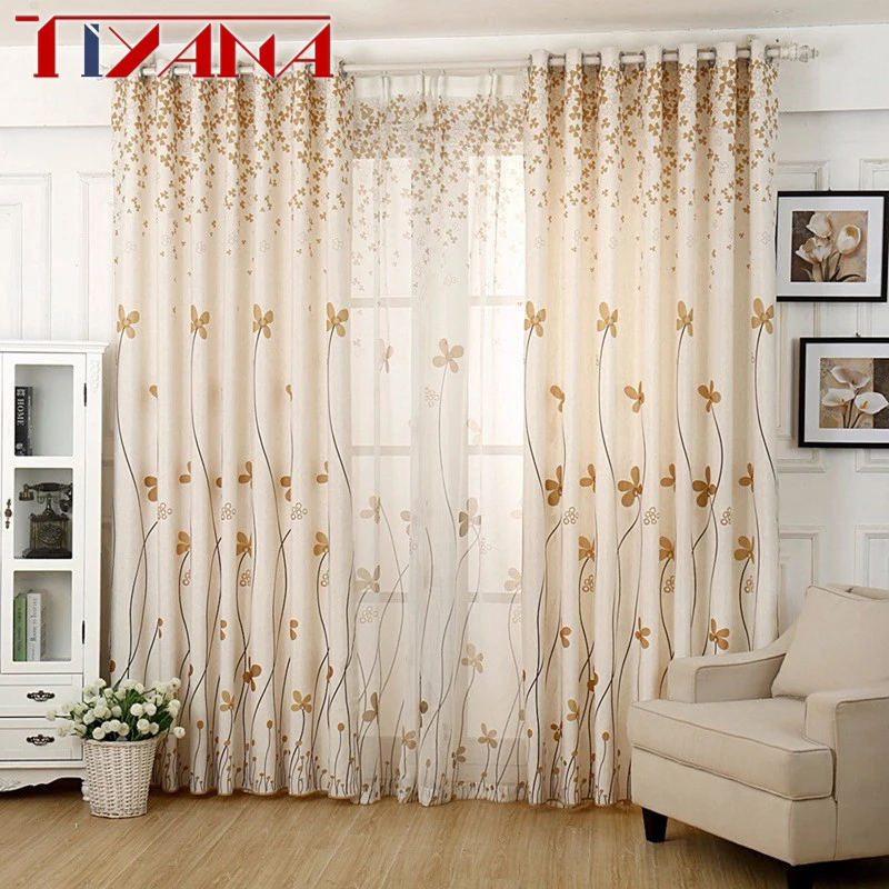 Cortina rústica Cortina para sala de estar moda Floral Blackout cortinas tela tul para niños dormitorio hojas diseño Cortina 396 y 2