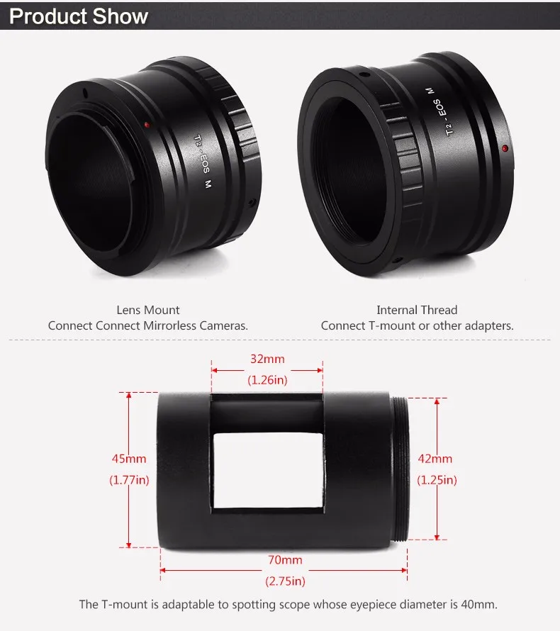 Т-кольцо для Ca non EOS M EF-M беззеркальная камера адаптер+ 1,65 дюйма 42 мм окуляр порты Монтажная трубка Зрительная труба адаптер