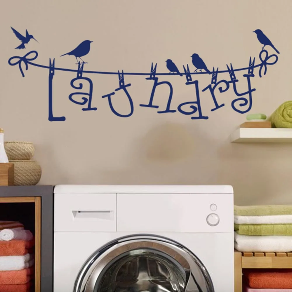 

Laundry Hanger Clothespin Wall Window Sticker Laundry Room Washing Room Bird Wall Decal Vinyl Home Decor Art