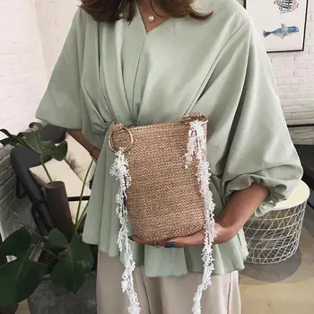 

Women Straw Crossbody Bags Fashion Casual Lace Shoulder Strap Beach Bags Vintage Rattan Bag Handmade Kintted Travel Bags Bolsas