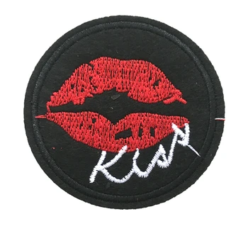 

10 Pieces/lot Kiss Lips Embroidered Iron on Patches for Clothes Backpack Round Letter Mouth Appliques Patch Badge Sewing DIY
