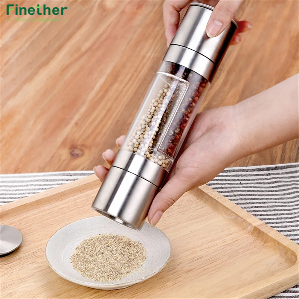 

Finether Pepper Grinder 2 in 1 Stainless Steel Manual Salt & Pepper Mill Grinder Spice Kitchen Tools Accessories for Cooking