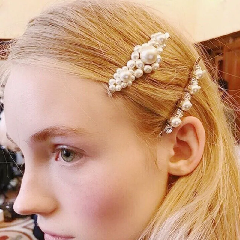 

New Arrival Imitation Pearl Hairpin Clip Hairpin Korean Japanese Hand-woven One-word Clip Bb Clip Hair Jewelry for Women