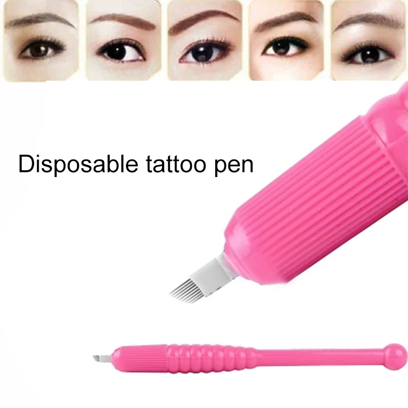 

10pcs PINK DISPOSABLE Microblading Pen with blade CF/U Needle 9 pin 12 pin/18U tattoo needle Manual Microblade Needle Tool