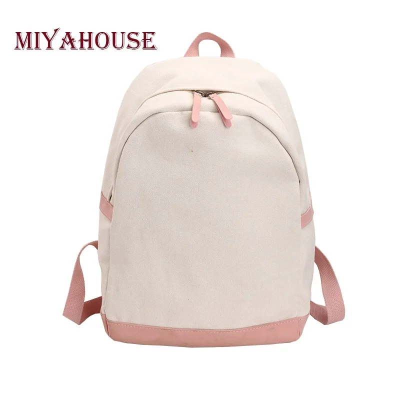 

5 Colors Pink Patchwork Women Canvas Backpacks Fashion Female Zipper School Bag For Girls Casual Bookbag Travel Rucksack