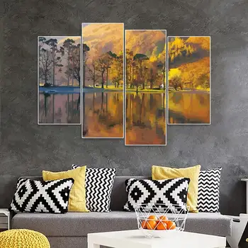 

Laeacco Abstract Natural Trees Wall Art 4 Panel Posters and Prints Canvas Painting Nordic Home Living Room Decoration