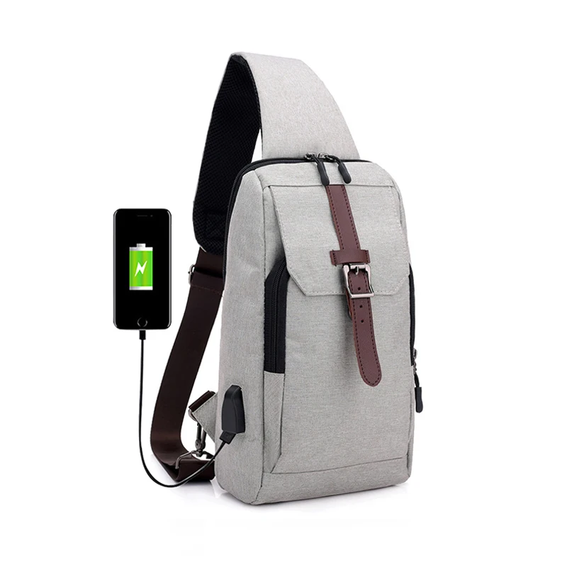 

5PCS / LOT Chest Bag for Men Fashion USB Charging Messnage Bag Outdoor Traveling Single Shoulder Sling Pack