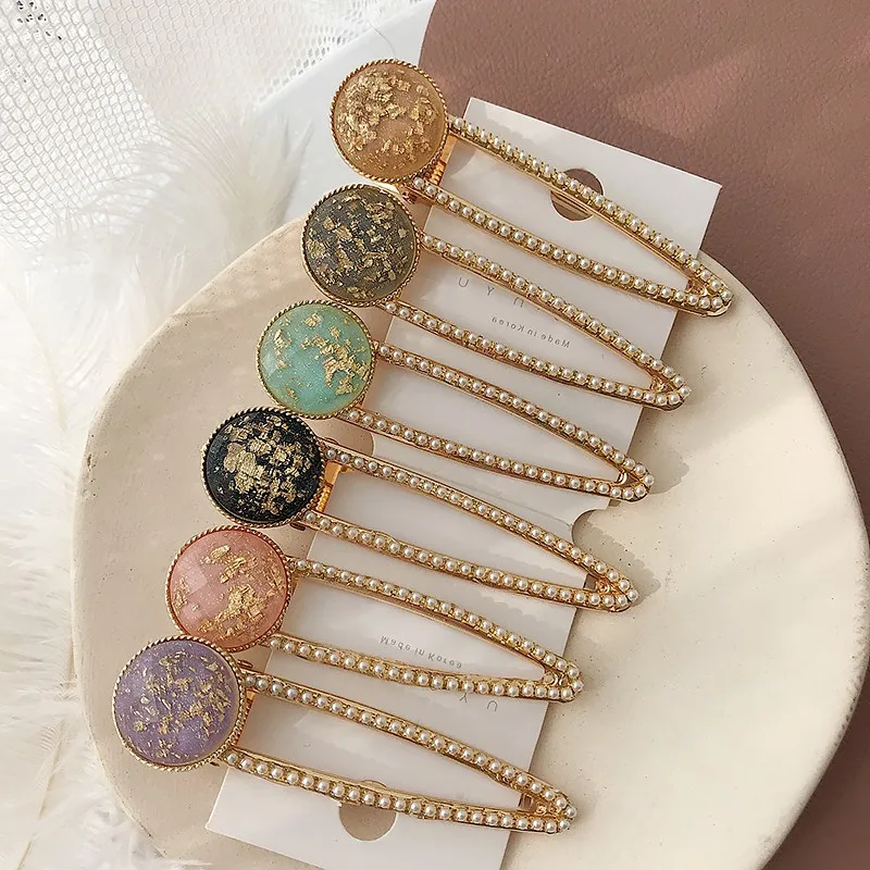 

2019 Girls Vintage Pearl Oval Acrylic Hair Clips Barrette Hairpins Hair Accessories