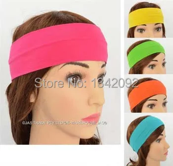 

Wholesales Women Lycra Solid Color 5CM Width Stretch Dance Biker Headband Hair Bands Wweatband Assorted Colors