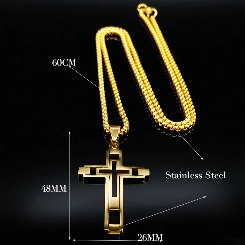 Cross Stainless Steel Choker Necklace for Man Gold Color