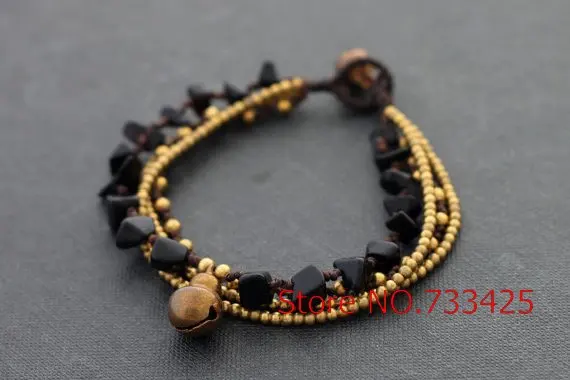 Струйный Черный латунный браслет с вощеным шнуром ручной работы тканый тайский стиль латунный браслет для женщин