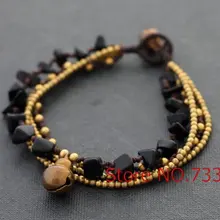 Струйный Черный латунный браслет с вощеным шнуром ручной работы тканый тайский стиль латунный браслет для женщин