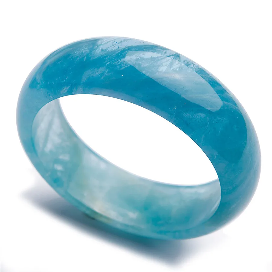 Genuine Blue Natural Aquamarine Gemstone Bangles Transparent Round