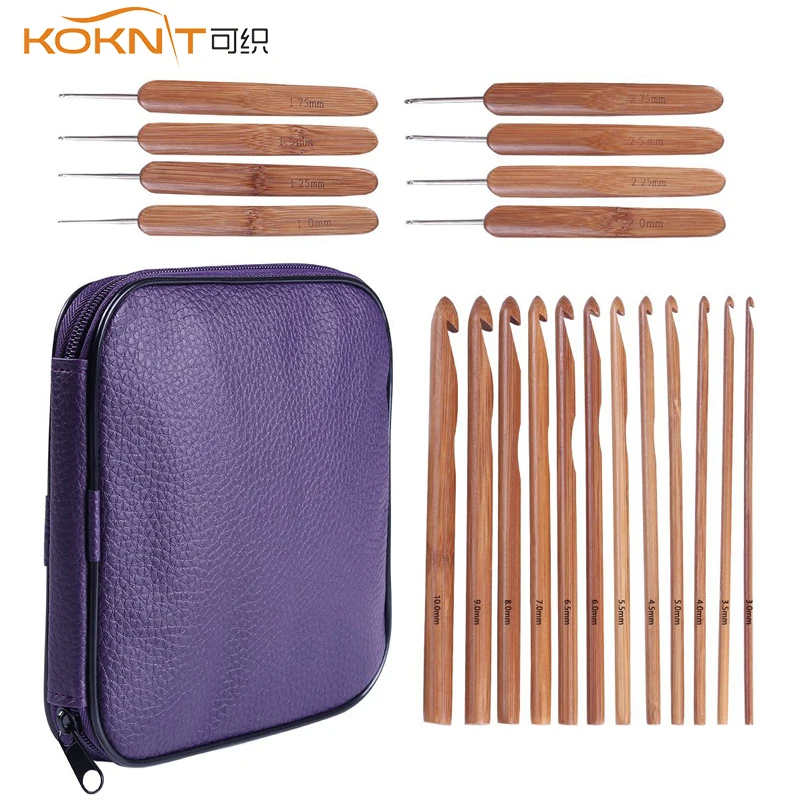 

20 Pcs Bamboo Crochet Hook Yarn Weave Knitting Needles Knit With Bag Knitting Tools Sweater Scarf Hat DIY DWeaving Tools For Mom