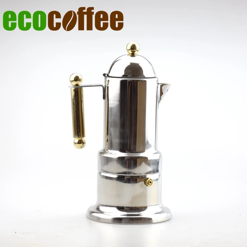  New Arrivel free shipping Golden Handle and Golden Knob 4 cups moka pot Original in Stock Coffee Percolators 