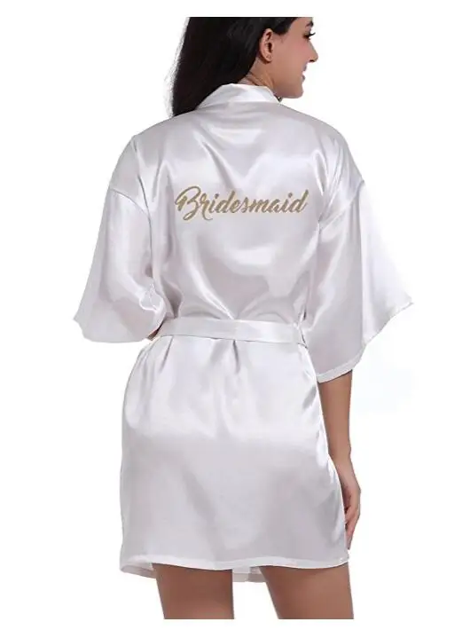 RB91 Fashion Silk Bride of Mother Robe with Gold Letter Sexy Women Short Satin Wedding Kimono Sleepwear Get Ready Robes