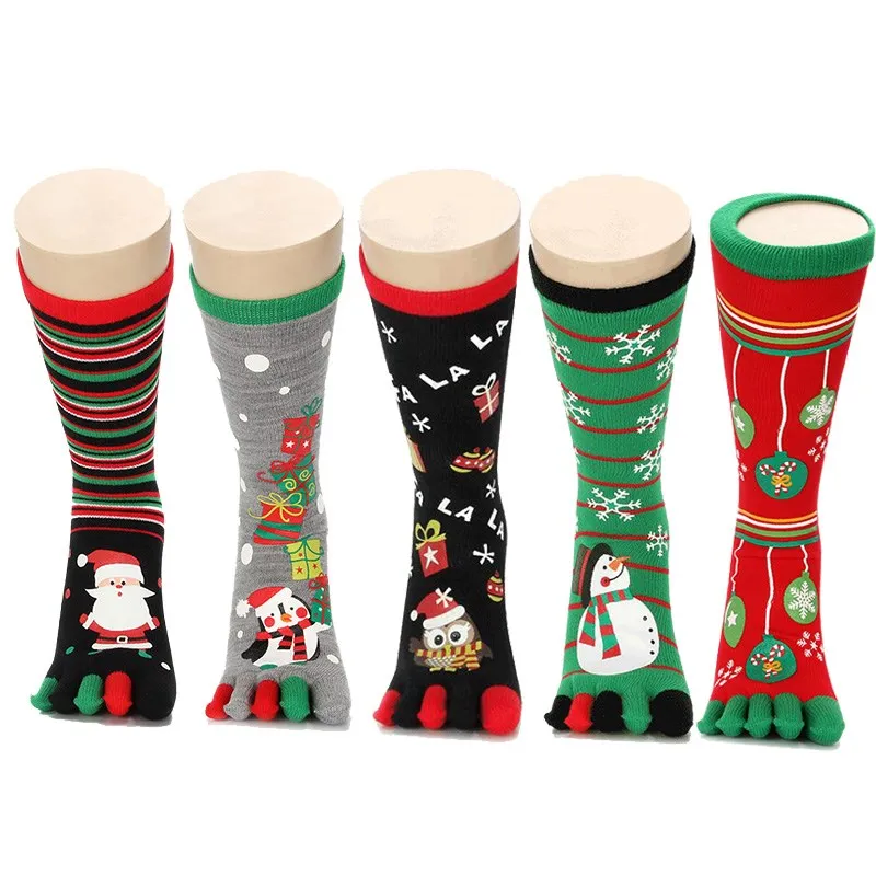 3D Printed Five Fingers Socks Christmas Toe Socks Women Men Cartoon