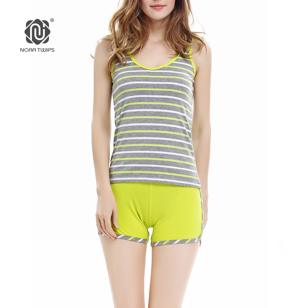 NORA TWIPS Women Short Sexy Pajamas Tank and Camisole Cami Set Summer Home Furnishing Clothing Cotton Nightwear Suit Sleepwear | Женская