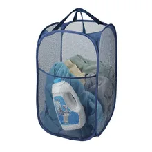 Retail Nylon Mesh Fabric Foldable Large Laundry Basket Household Dirty Clothes Bag Washing Child Toy Storage Organization