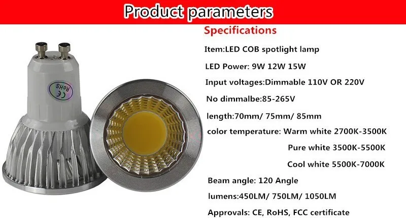 1 шт. Ультра-яркий затемнения 9 Вт 12 Вт 15 Вт 85 ~ 265 В GU10 светодио дный лампы прожектор УДАРА GU10 светодио дный лампы CE/RoHS теплый/холодный белый