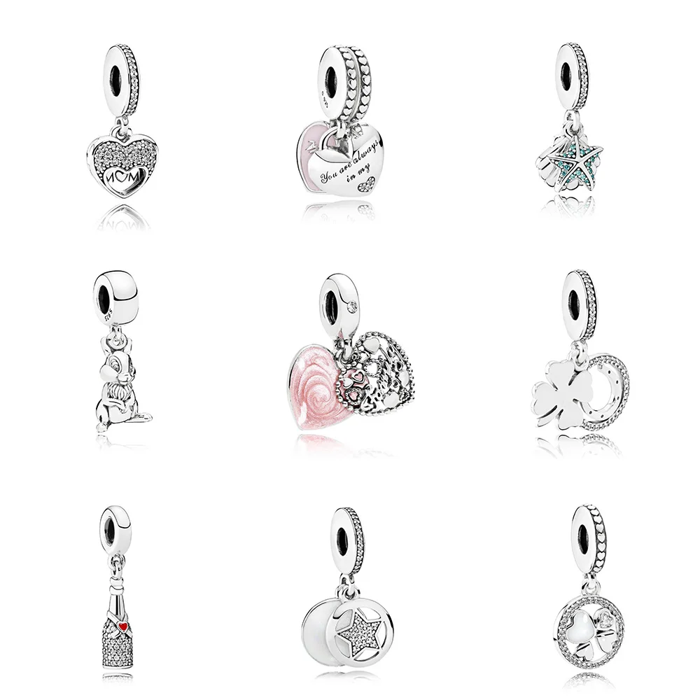 

9 Style Diy Pendant Beads Heart Shape With Blue Cz Crystal Diy Bead For Women 925 Original Pandora Charm Bracelet Jewelry