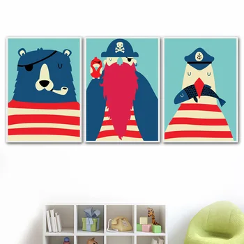 

Pirate Captain Bear Sailor Nordic Poster And Prints Wall Art Canvas Painting Wall Pictures For Kids Baby Boy Room Home Decor