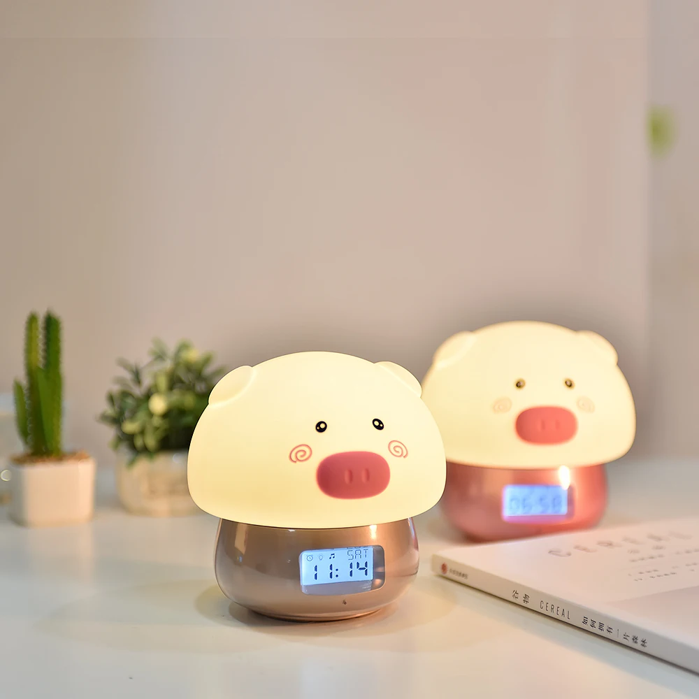 3 in 1 Pig LED Night Light with Alarm Clock Recorder Remote Touch Sensor Colorful USB Silicone Children Kids Baby Bedside Lamp (27)