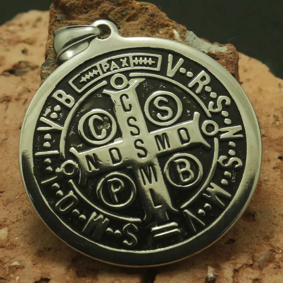 

32g CSPB CSSML NDSMD Saint Benedict of Nursia 316L Stainless Steel Silver Catholic Church Christianity Jesus Exorcism Pendant