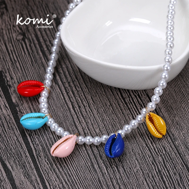 KOMi 20Styles Bohemian Natural Stone Pearls Collar Pendant Necklace for Women Ethnic Chokers Shell Chain Statement Necklace Gift