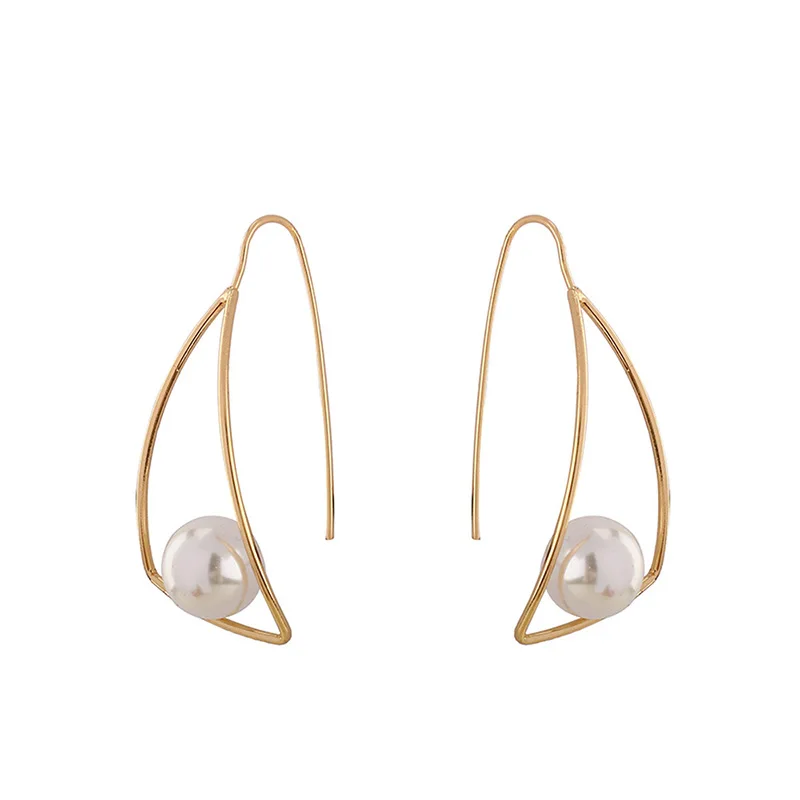 

RE New Fashion Pearls Drop Earring Elagant Charming Triangle Plated Gold Pearl Ear Dangle Earrings Gift Lady Girl Boucle A2730