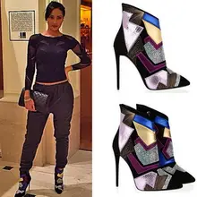 Лидер продаж; Разноцветные ботильоны с острым носком и кристаллами; обувь на высоких каблуках; женские модельные туфли для вечеринок; женская обувь; размеры 34-42; zapatos mujer; w