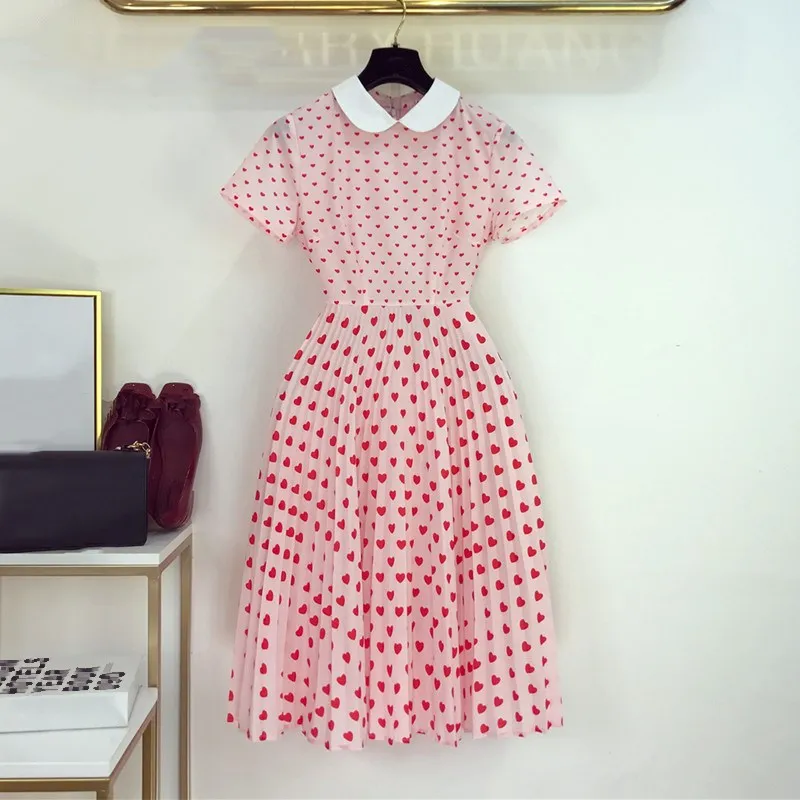 

2019 Summer Women High Waist Elegant Pleated Dress Pleated Midi Dresses Girls Cute Sweet Dresses
