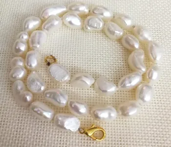 Women Jewelry 9x10mm White pearl baroque beads handmade necklace gold color clasp real Natural freshwater pearl gift 42cm 17”