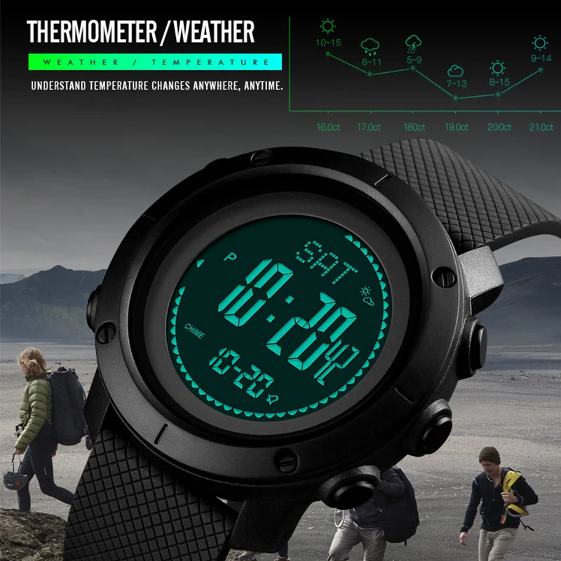 SKMEI Multifunction Outdoor Watch Analog Men Sports Electronic Watch Temperature Altimeter Compass Waterproof Digital WristWatch