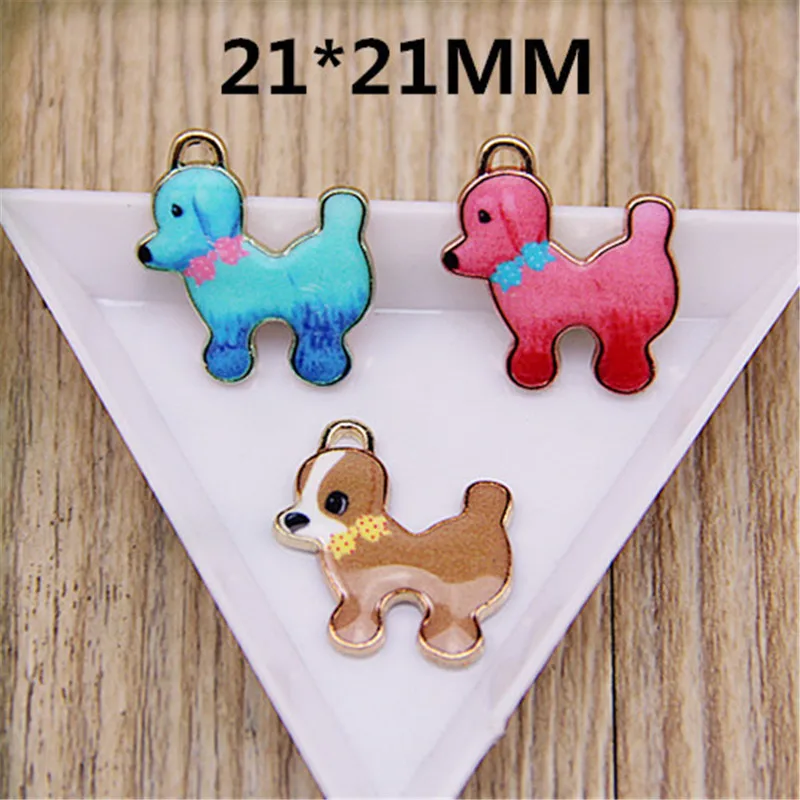 

Newest 30PCS 21*21MM Jewelry Charms Enamel Gold Tone Alloy Animal Puppy Dog Kawaii Necklace Bracelet Pendant Charm Fit for DIY