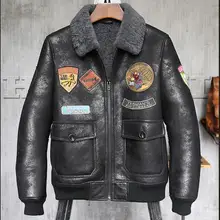 Высококачественная Мужская зимняя куртка из натуральной кожи, мужская куртка из овчины, кожаная куртка пилота, зимнее кожаное пальто для мужчин