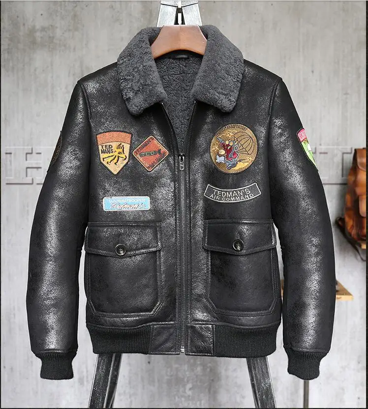 

High quality Men Genuine Leather Winter Jacket Men's sheepskin Shearling pilot leather jacket winter leather Coat men