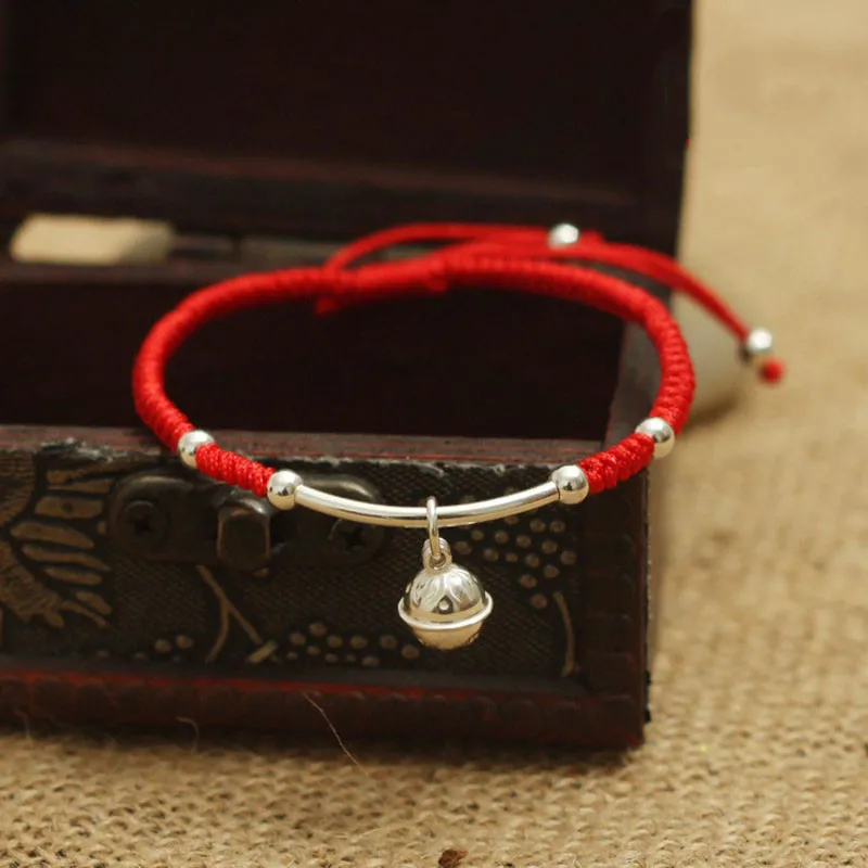 100% Real Silver color Bracelet Women Amulet Handmade Bell Charm Buddha Lucky Red Rope String Bracelet & Bangle Jewelry - Image 5
