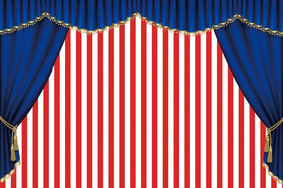 Stage Backdrops For Photography Blue Curtain Red Stripes Baby Birthday Party Photographic Backgrounds Photocall Photo Studio