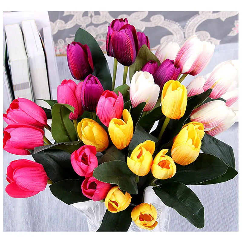Fake Tulip Flower Lifelike 9 Heads Artificial Flower Decorative Bouquet
