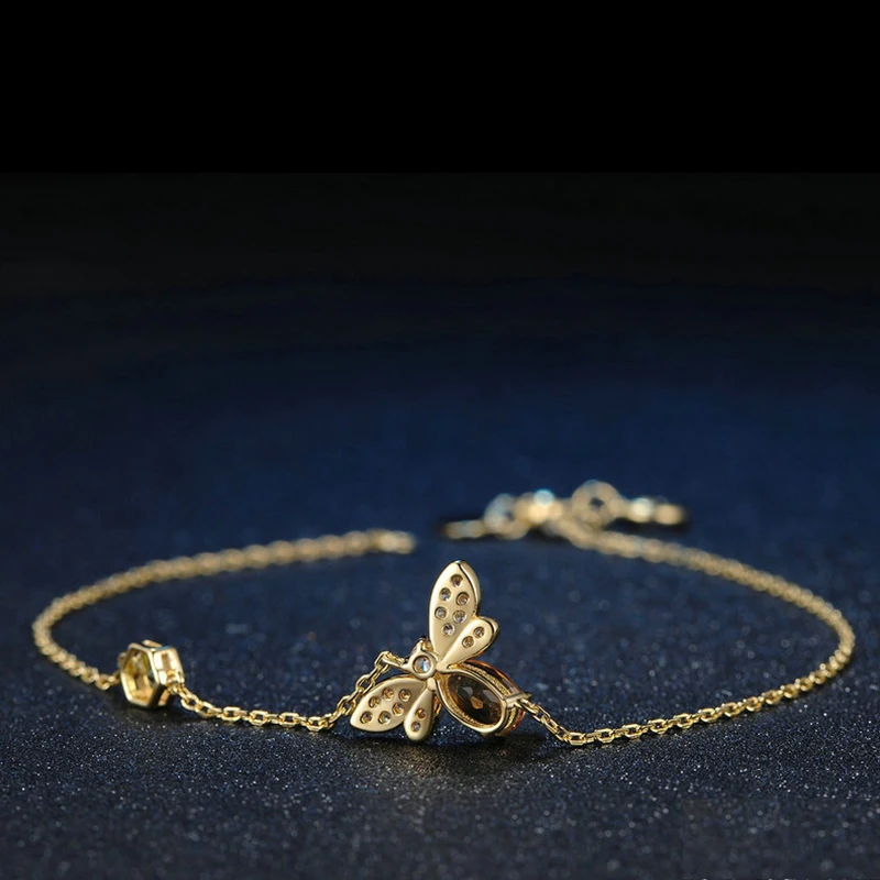 Charm-Bracelet-for-Women-Sterling-Silver-925-Fine-Jewelry-Unique-Design-Butterfly-Bee-Gold-Natural-Citrine (2)