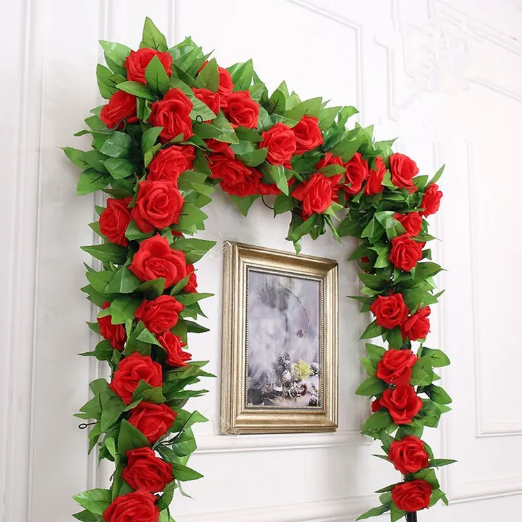 250 см/лот шелковые розы плюща лоза с зелеными листьями для дома Свадебные украшения поддельные листья diy Висячие гирлянды искусственные цветы