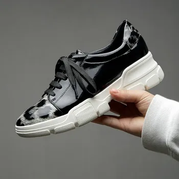 

MLJUESE 2019 fashion sneakers Cow leather lace up shoes autumn spring mixed colors Vulcanize Shoes platform sneakers size 34-40