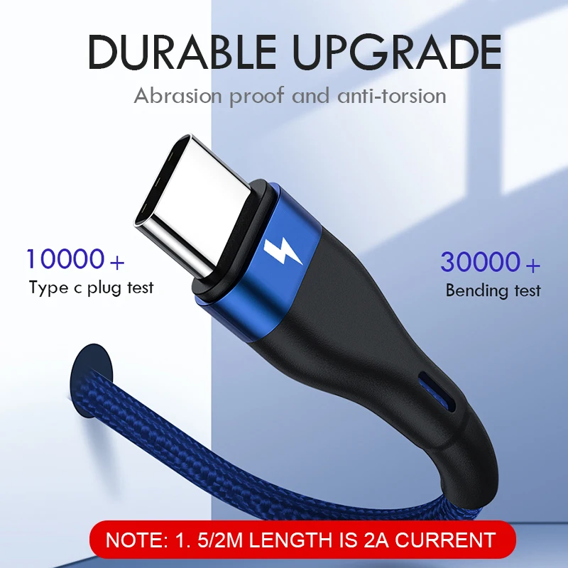 H & A 3A USB نوع C كابل لسامسونج غالاكسي S10 S9 S8 زائد شياو mi mi 9 سريع شحن USB-C شاحن الهاتف المحمول USBC نوع-C كابل