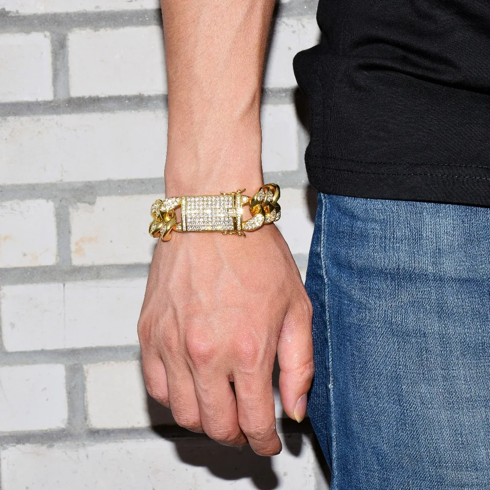 Bubble Letter Cuban Link Bracelet For Men Real Gold Plated Hip Hop Bubble Letter Cuban Link Bracelet For Men Real Gold Plated Hip Hop