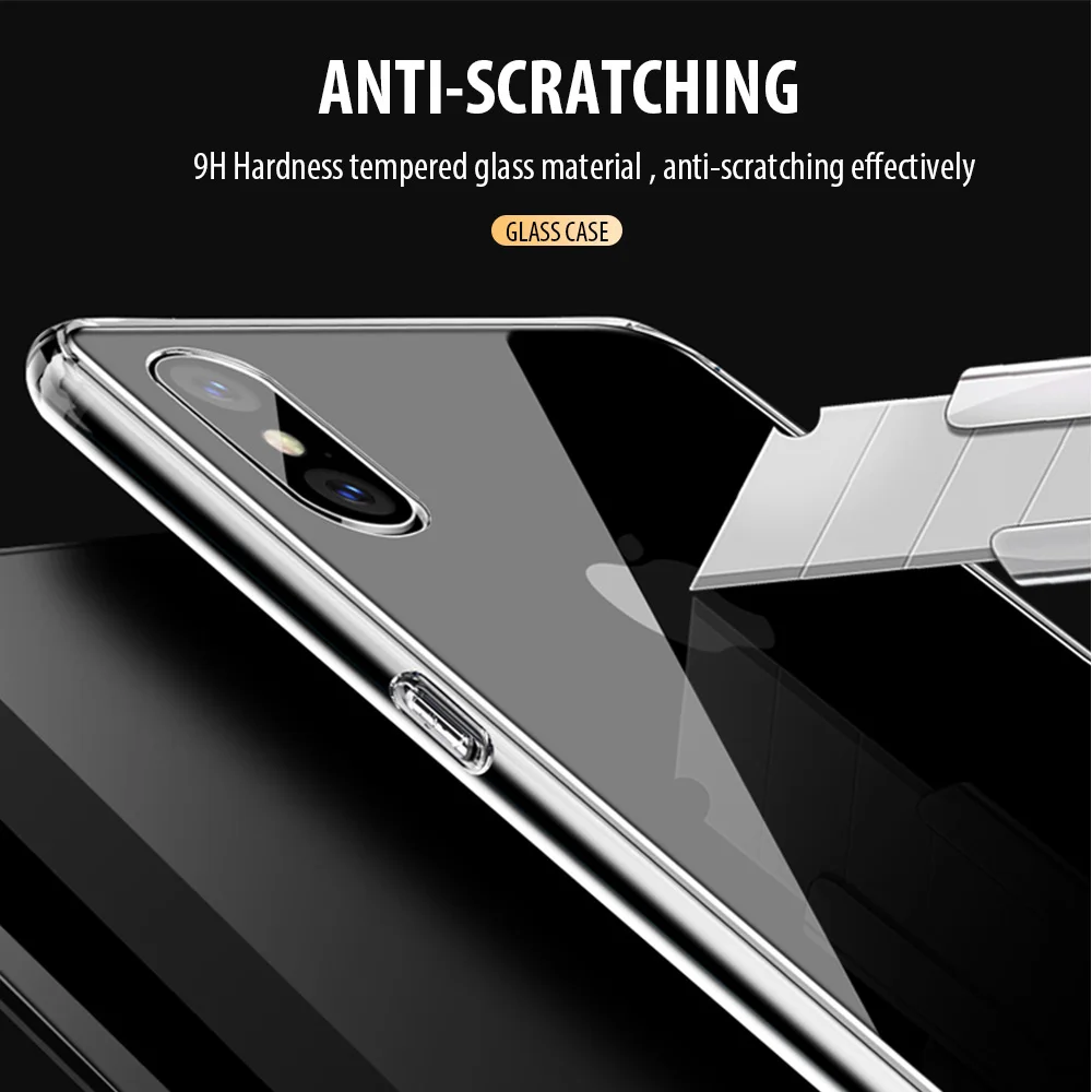 Прозрачный стеклянный чехол HD для телефона iPhone X XS 11 Pro Max полностью прозрачные