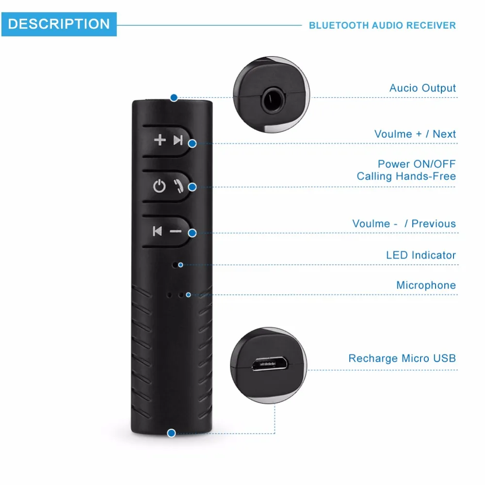 Музыкальный адаптер Bluetooth авто AUX гарнитура громкой связи Bluetooth автомобильный комплект приемник 4,2 автомобильный беспроводной Bluetooth аудио ресивер Музыка адаптер