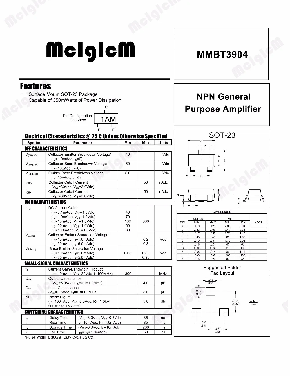 MCIGICM 3000 шт. MMBT3904 транзистор NPN 40V 200mA SOT 23 3 SMD 2N3904 3904|Транзисторы| |