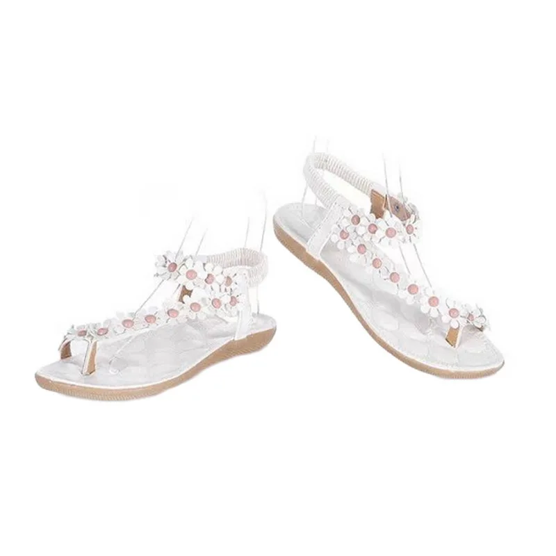 

Litthing Ladies Sweet Beaded Solid Leisure Sandals Clip Toe Sandals Beach Open Toe Flat Shoes Summer Bohemia Flower Sandals