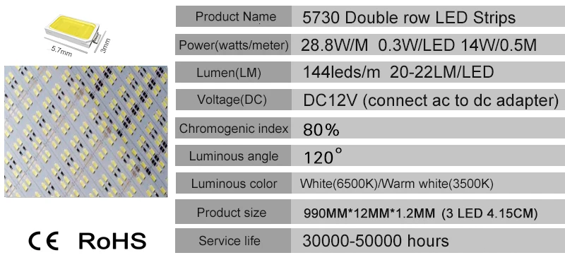 100 см Светодиодная жесткая лента, водонепроницаемая, IP68 SMD 5050 5730, двухрядная, DC 12 В, 36 светодиодов, RGB, теплая, белая, уличное освещение, 5 шт./лот